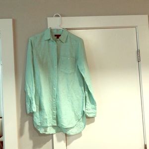 J Crew green linen blouse.